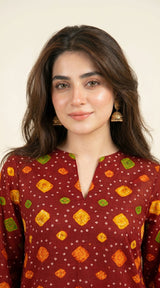 D# 11025 RED 3 PCS Unstitched Lawn