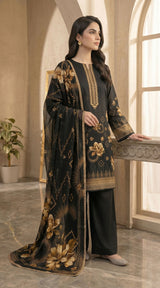 D# 11070 Black-Brown 3 PCS Unstitched Lawn