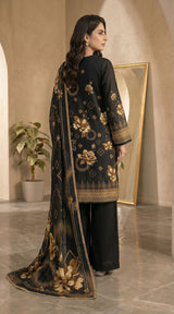 D# 11070 Black-Brown 3 PCS Unstitched Lawn