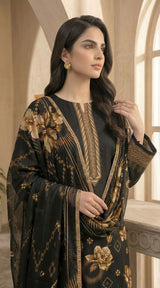 D# 11070 Black-Brown 3 PCS Unstitched Lawn