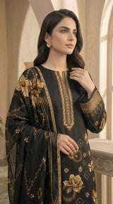 D# 11070 Black-Brown 3 PCS Unstitched Lawn