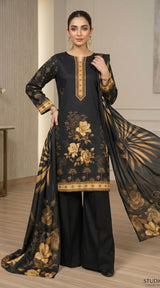 D# 11072 BLACK 3 PCS Unstitched Lawn