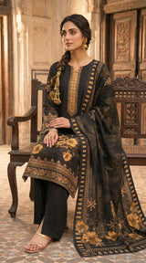 D# 11076 BLACK 3 PCS Unstitched Lawn