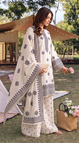 D# 11112 White 3 PCS Unstitched Lawn
