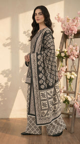 D# 11134 BLACK 3 PCS Unstitched Lawn