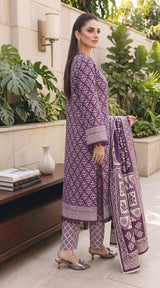 D# 11134 PURPLE 3 PCS Unstitched Lawn