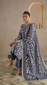 D# 11138 Blue 3 PCS Unstitched Lawn