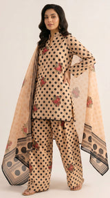 D# 11139 Skin & Black 3 PCS Unstitched Lawn