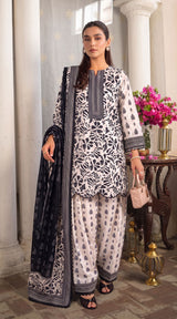 D# 11167 Black & White 3 PCS Unstitched Lawn