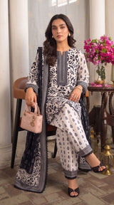 D# 11167 Black & White 3 PCS Unstitched Lawn