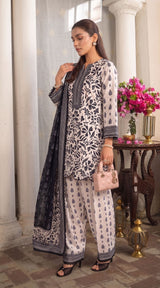D# 11167 Black & White 3 PCS Unstitched Lawn