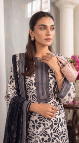 D# 11167 Black & White 3 PCS Unstitched Lawn