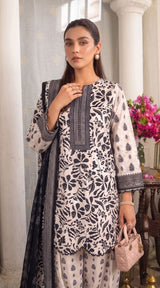 D# 11167 Black & White 3 PCS Unstitched Lawn