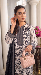 D# 11167 Black & White 3 PCS Unstitched Lawn
