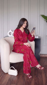 DES # 11186-88 RED 2 Pcs Unstitched Lawn