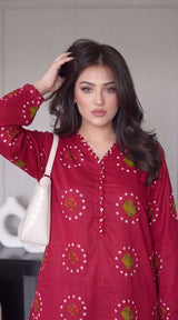 DES # 11186-88 RED 2 Pcs Unstitched Lawn