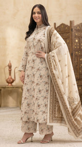 D# 4013 Beige Banadora Lawn 3 Pcs Unstitched