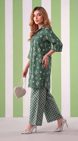 DES # 1371 Green 2 Pcs Unstitched Lawn