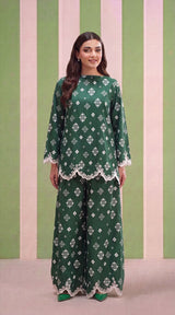 DES # 1371, Green 2 Pcs Unstitched Lawn