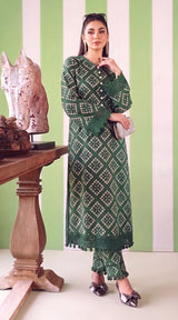 DES # 1376, Green 2 Pcs Unstitched Lawn