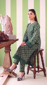 DES # 1376, Green 2 Pcs Unstitched Lawn