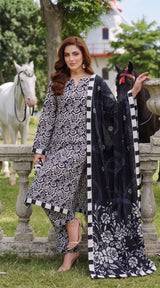 D# 3504 Black & White 3 PCS Unstitched Lawn
