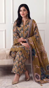 D# 3505 Golden 3 PCS Unstitched Lawn