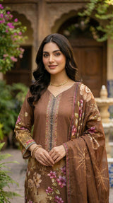 D# 5548 Coffee Lawn 3 Pcs Unstitched