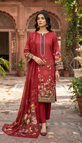 D# 5554 Burgundy Lawn 3 Pcs Unstitched