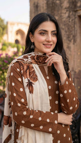 D# 7011 POLKA BROWN 3 PCS UNSTITCHED