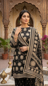 D# 7017 BLACK 3 PCS Unstitched Lawn