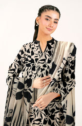 D#827 PRINTED OFF WHITE 3 PCS UNSTITCHED