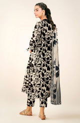 D#827 PRINTED OFF WHITE 3 PCS UNSTITCHED