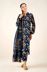 D#830 PRINTED NAVY BLUE 3 PCS UNSTITCHED