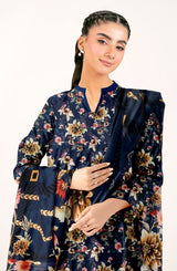 D#830 PRINTED NAVY BLUE 3 PCS UNSTITCHED