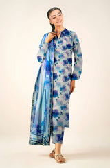 D#832 PRINTED SKY BLUE 3 PCS UNSTITCHED