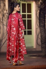 D#836 PRINTED RED 3 PCS UNSTITCHED