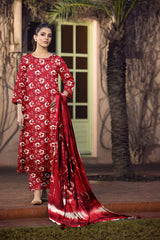 D#836 PRINTED RED 3 PCS UNSTITCHED