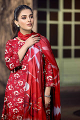 D#836 PRINTED RED 3 PCS UNSTITCHED