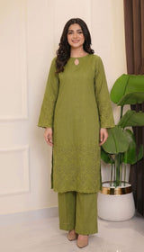 LNF 182 OLIVE GREEN 2 PCS SHIRT & TROUSER