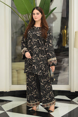 STITCHED PRINTED CO-ORD SET LNF P004 BLACK