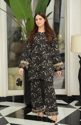 STITCHED PRINTED CO-ORD SET LNF P004 BLACK