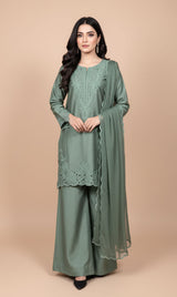LNF-122 FROSTY GREEN RTW EMBROIDERED SILK