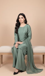 LNF-122 FROSTY GREEN RTW EMBROIDERED SILK