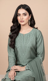 LNF-122 FROSTY GREEN RTW EMBROIDERED SILK