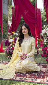LNF-129 BUTTER YELLOW RTW EMBROIDERED SILK