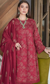 LNF-132 RUBY RED Karandi 3 Piece Unstitched