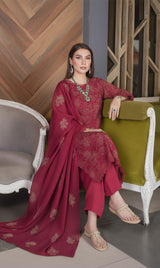 LNF-132 RUBY RED Karandi 3 Piece Unstitched