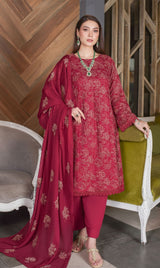 LNF-132 RUBY RED Karandi 3 Piece Unstitched