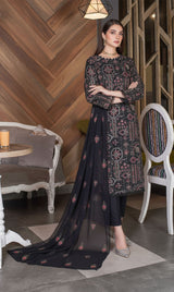 LNF-133 Mid Night Black Karandi 3 Piece Unstitched